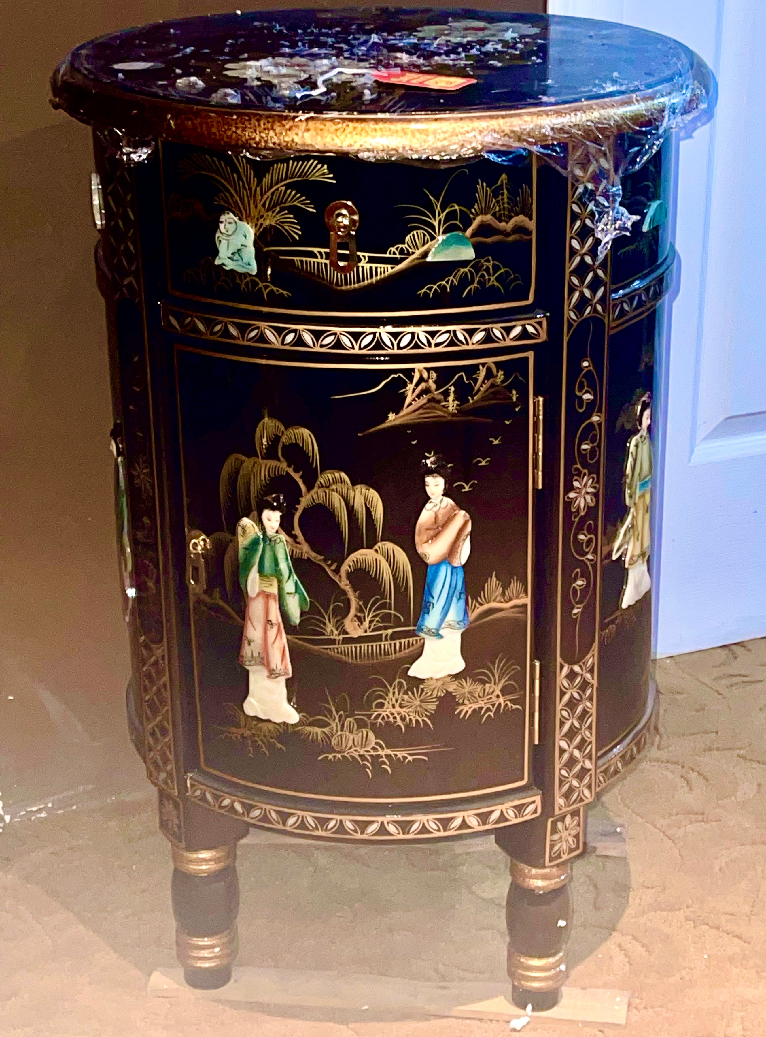 Oriental Round Table With Mother Of Pearls 3D Art Women figures