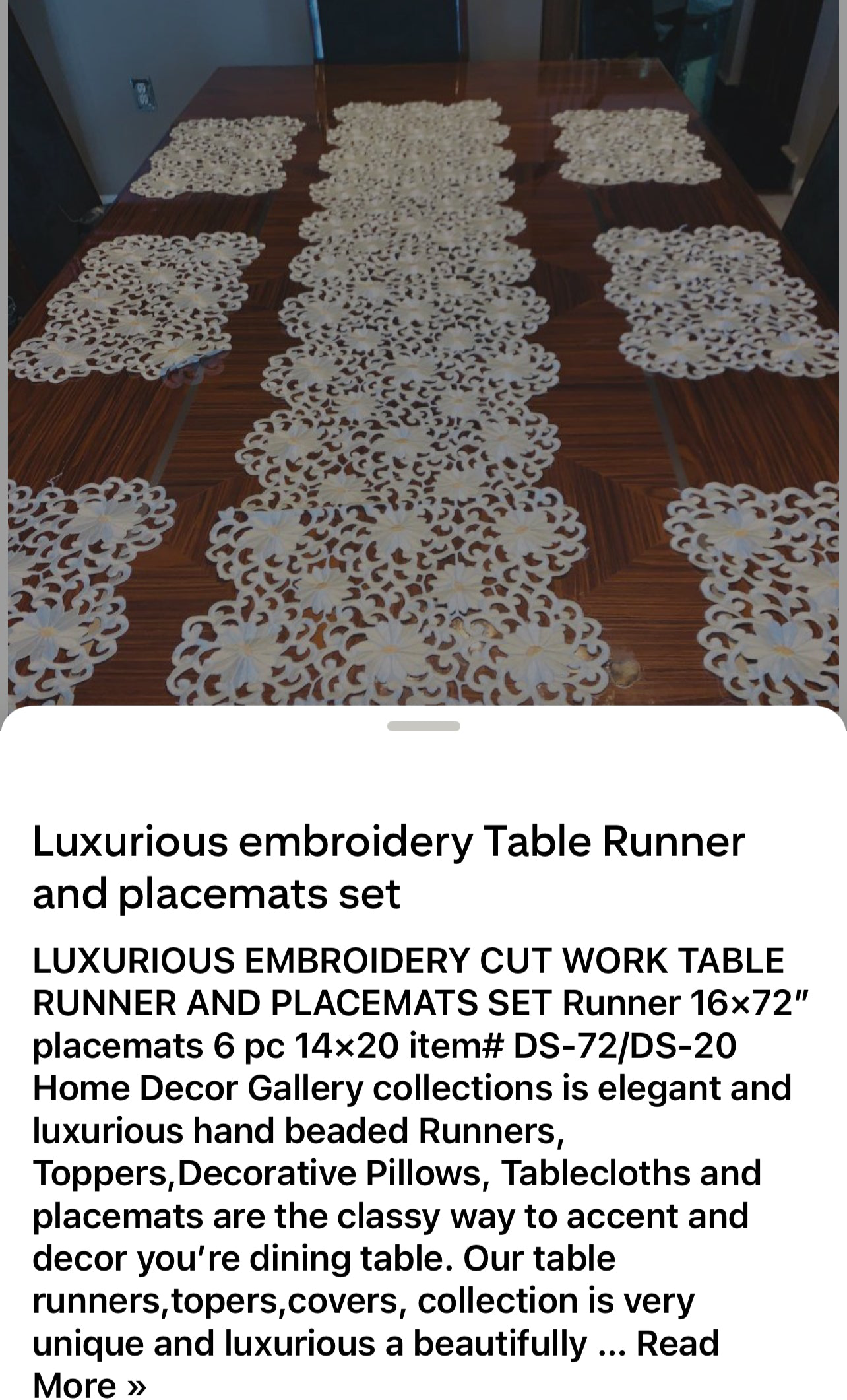 Luxurious embroidery Table Runner and placemats set