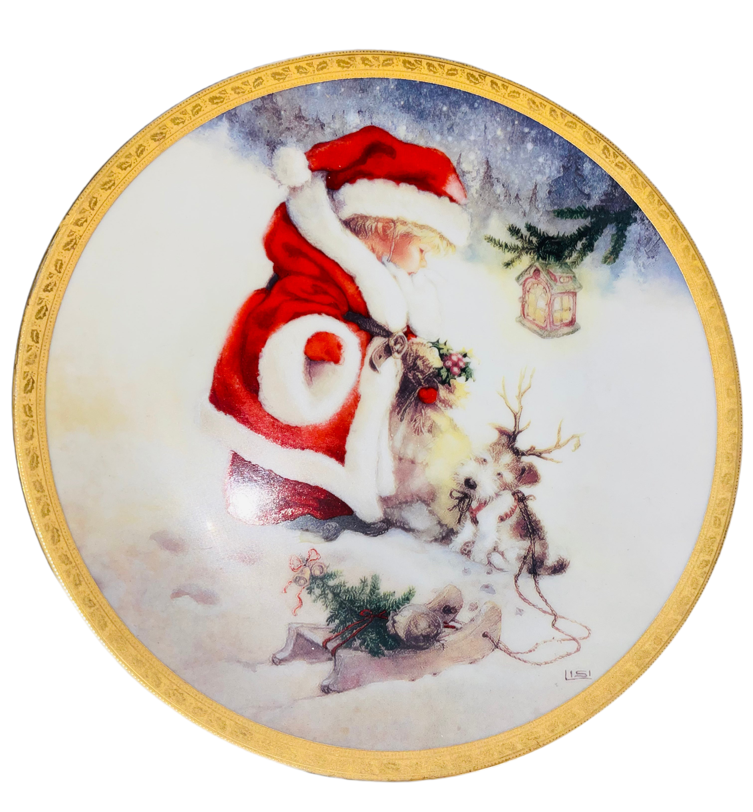 Santa's Littlest Reindeer Plate: 24K Gold Trim, Hamilton Collection