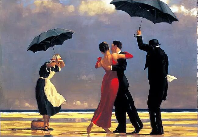 Tango's butler dance in rain large painting