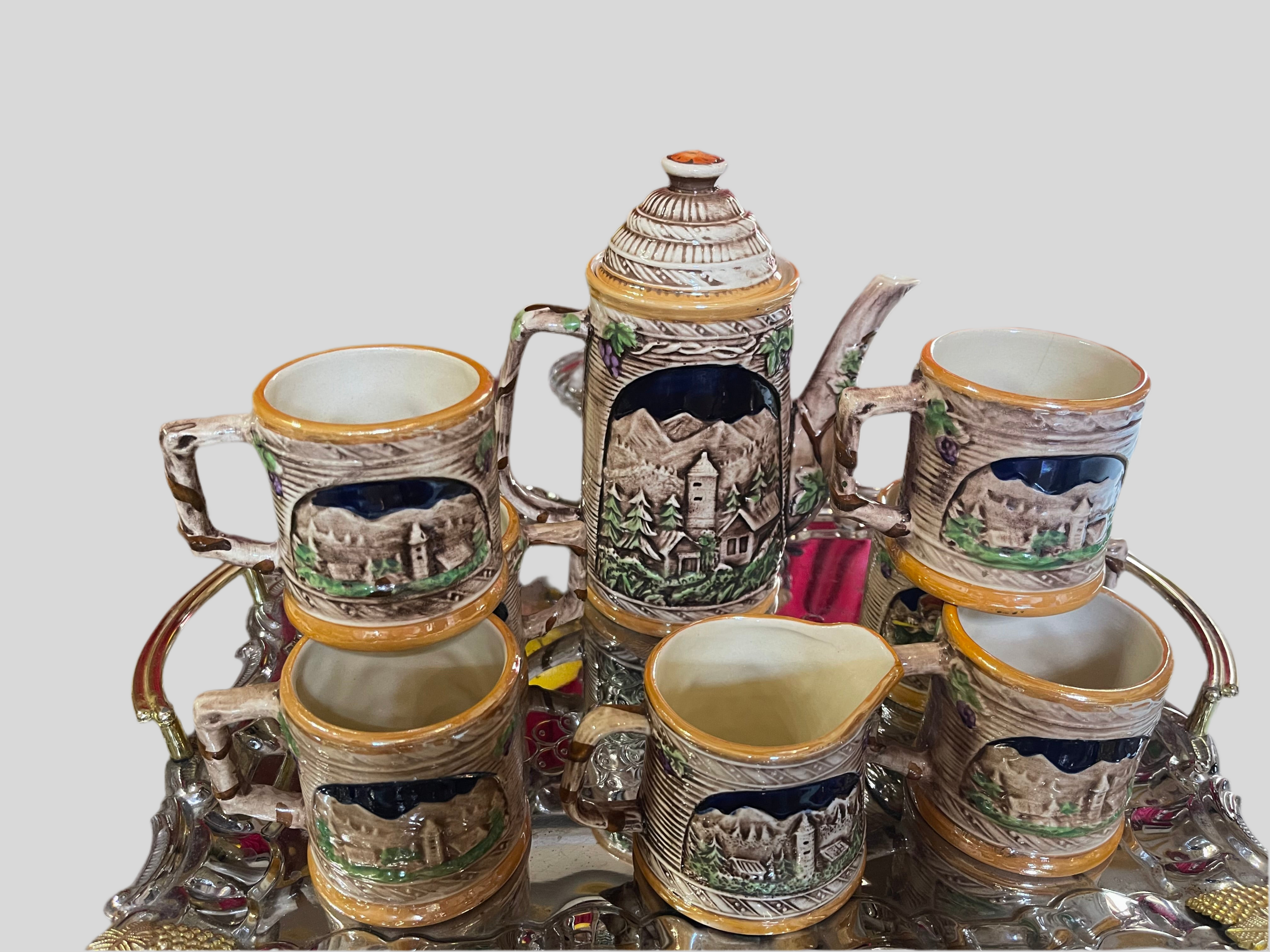 Valentino Tea Set 3-D 2 sided design, with cake and appetiser plates