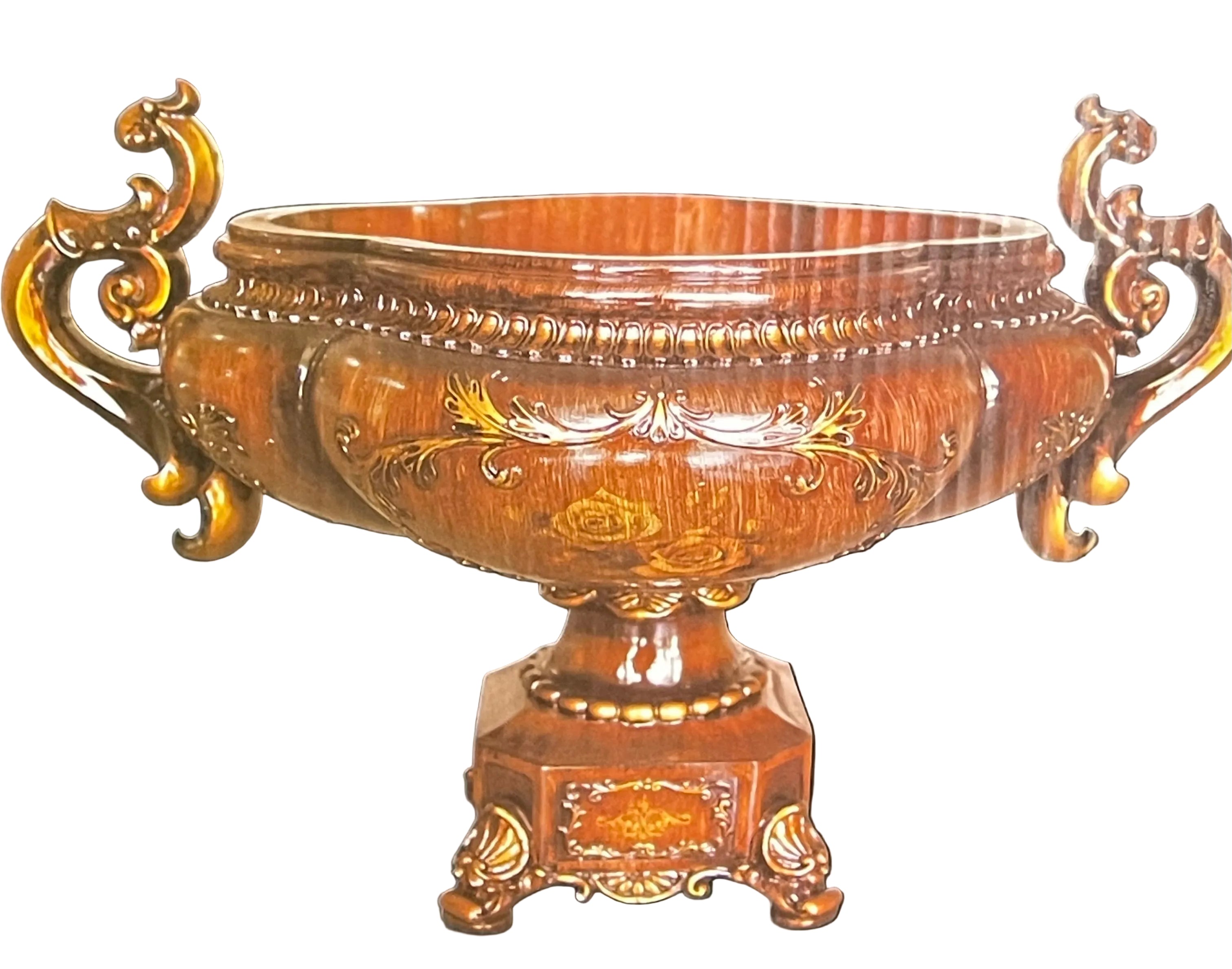 S/1 Bright rose decal wooden finish roman fruit pot