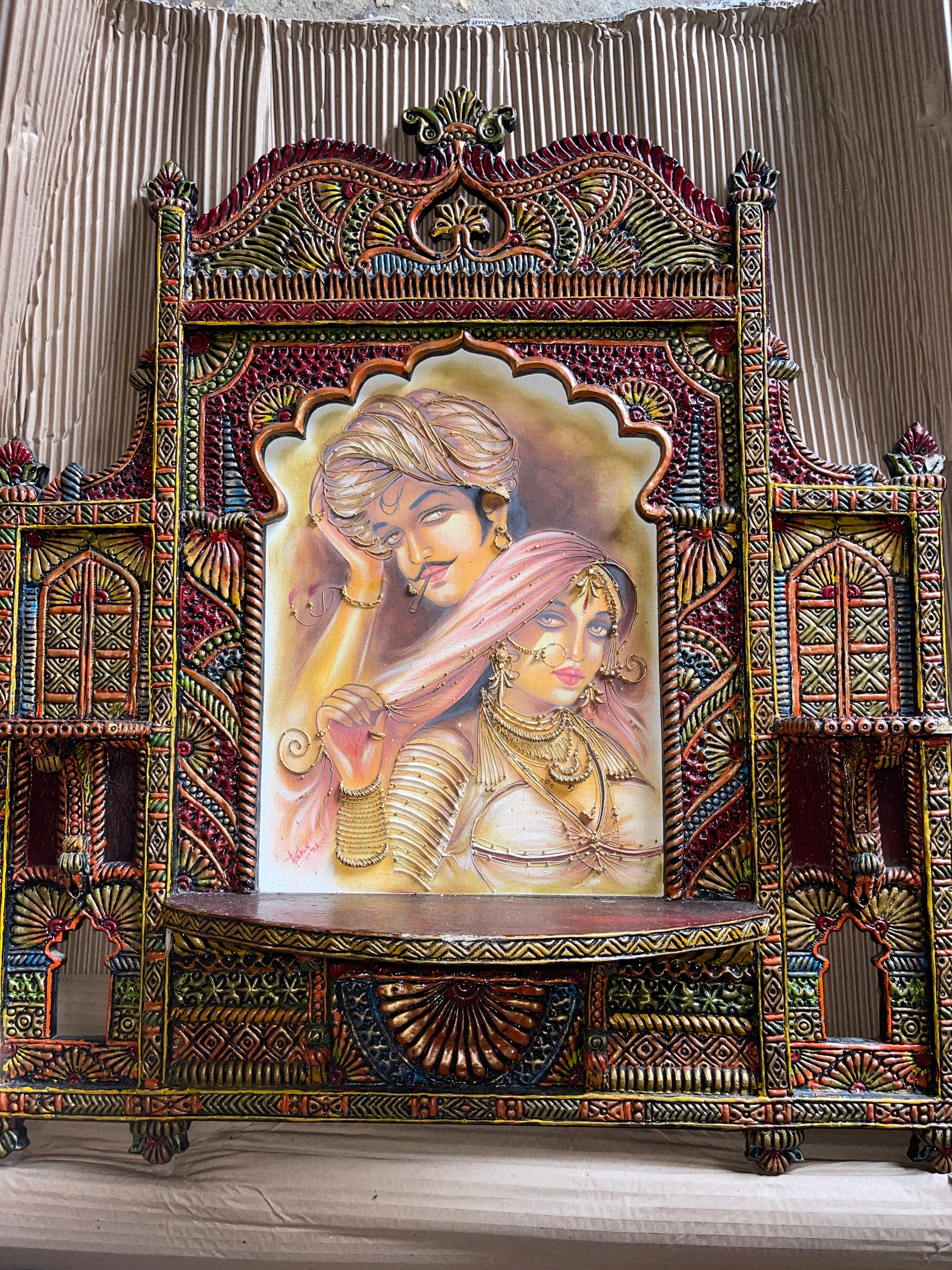 Indian Rajasthani couple with Indian palace window looking wall art