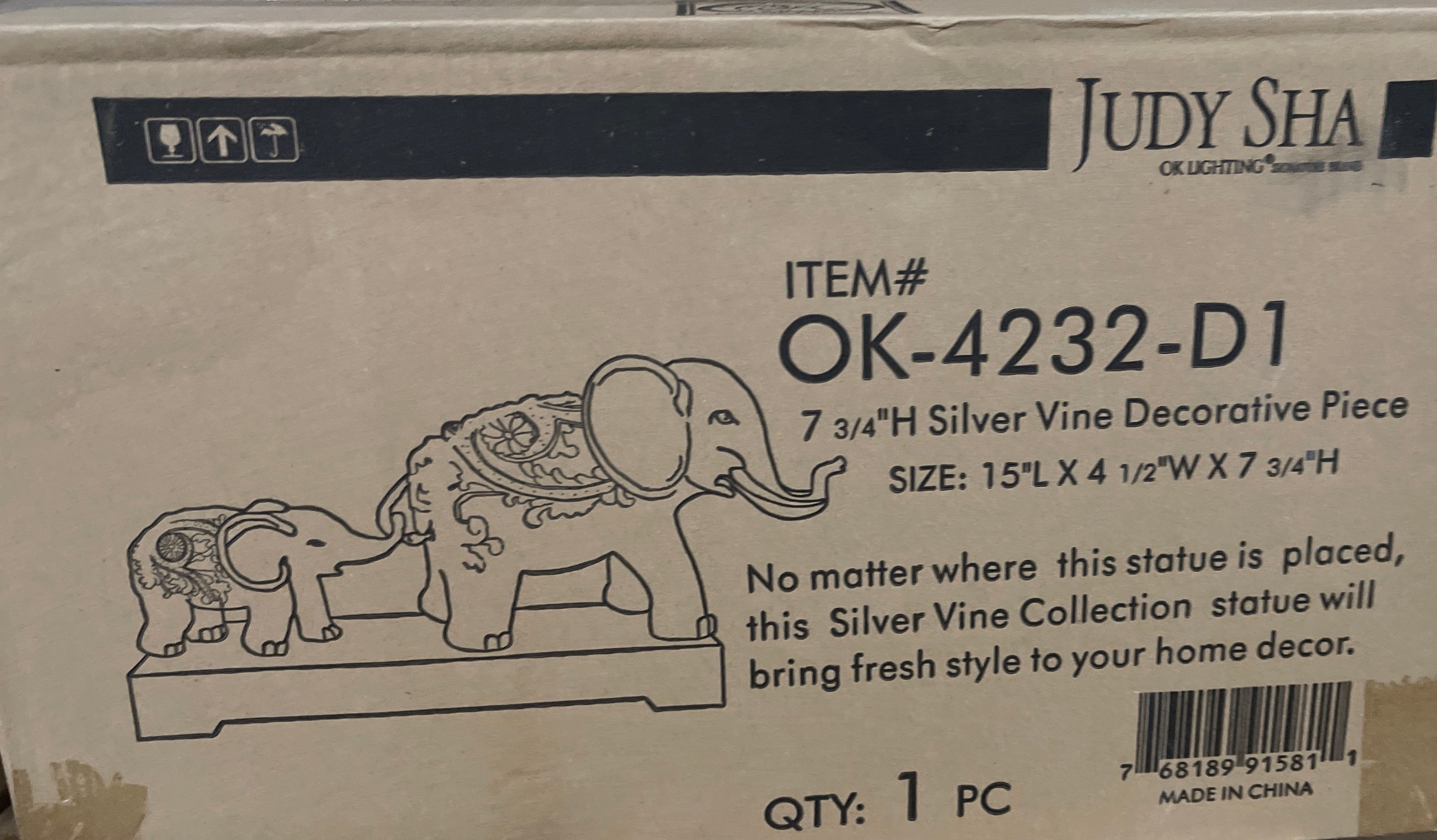 ELEPHANT WITH BABY DECORATIVE PIECE, 8.0"