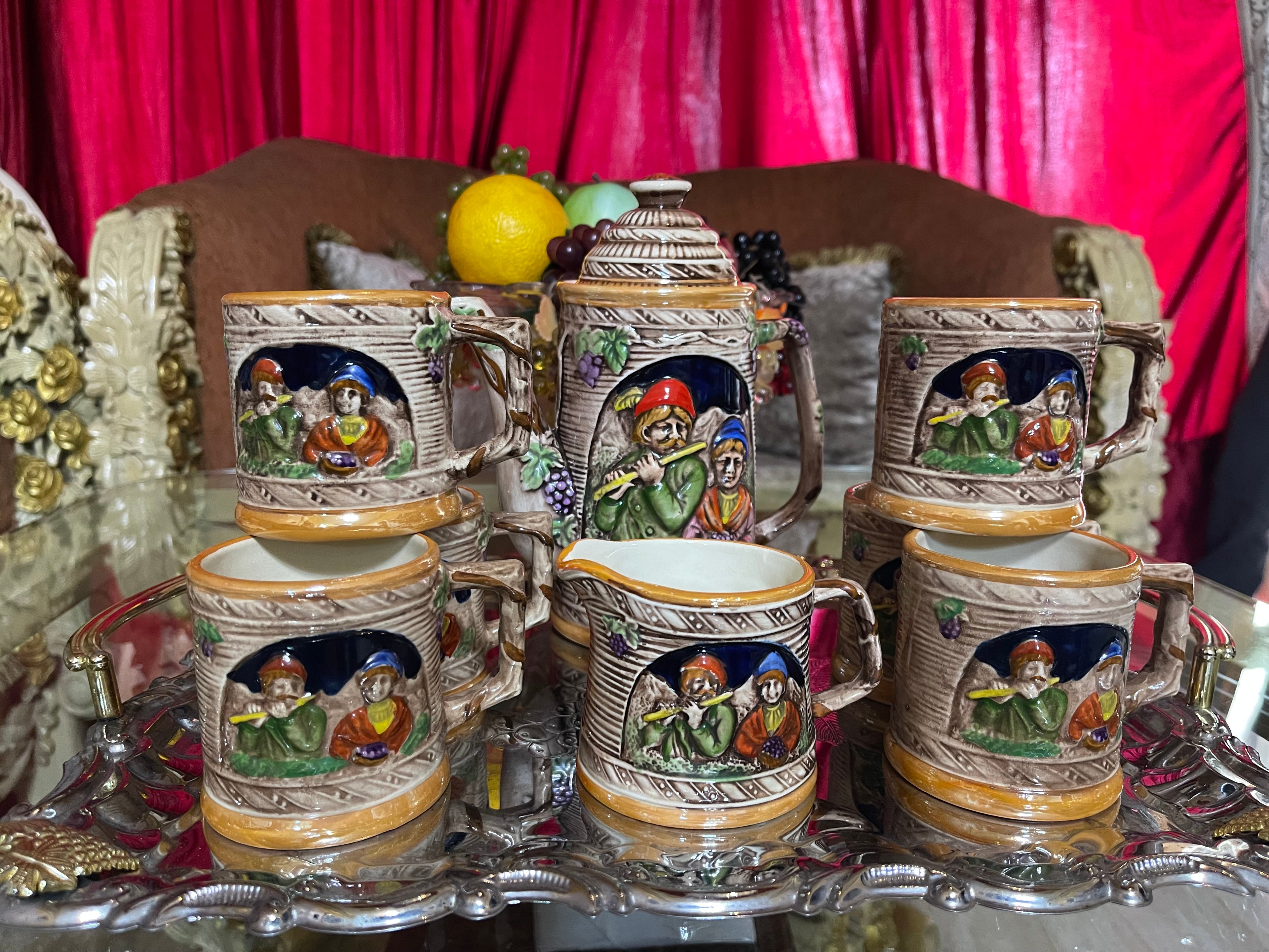 Valentino Tea Set 3-D 2 sided design, with cake and appetiser plates