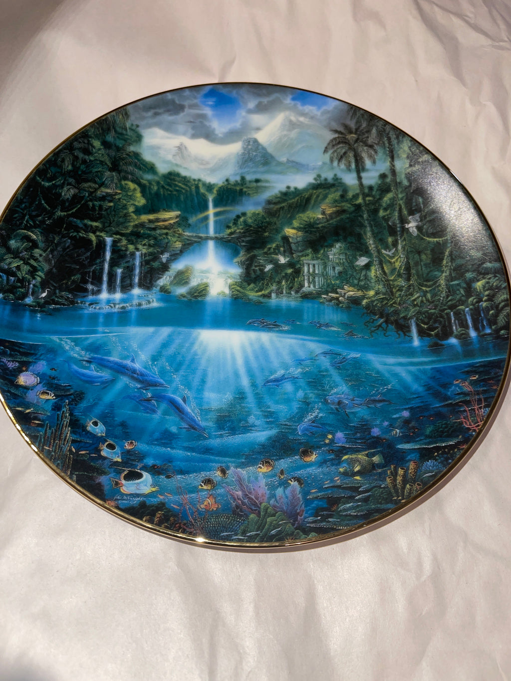 Hamilton Collection Porcelain Collection Plate Sanctuary of the Dolphin by John Enright from Enchanted Seascapes