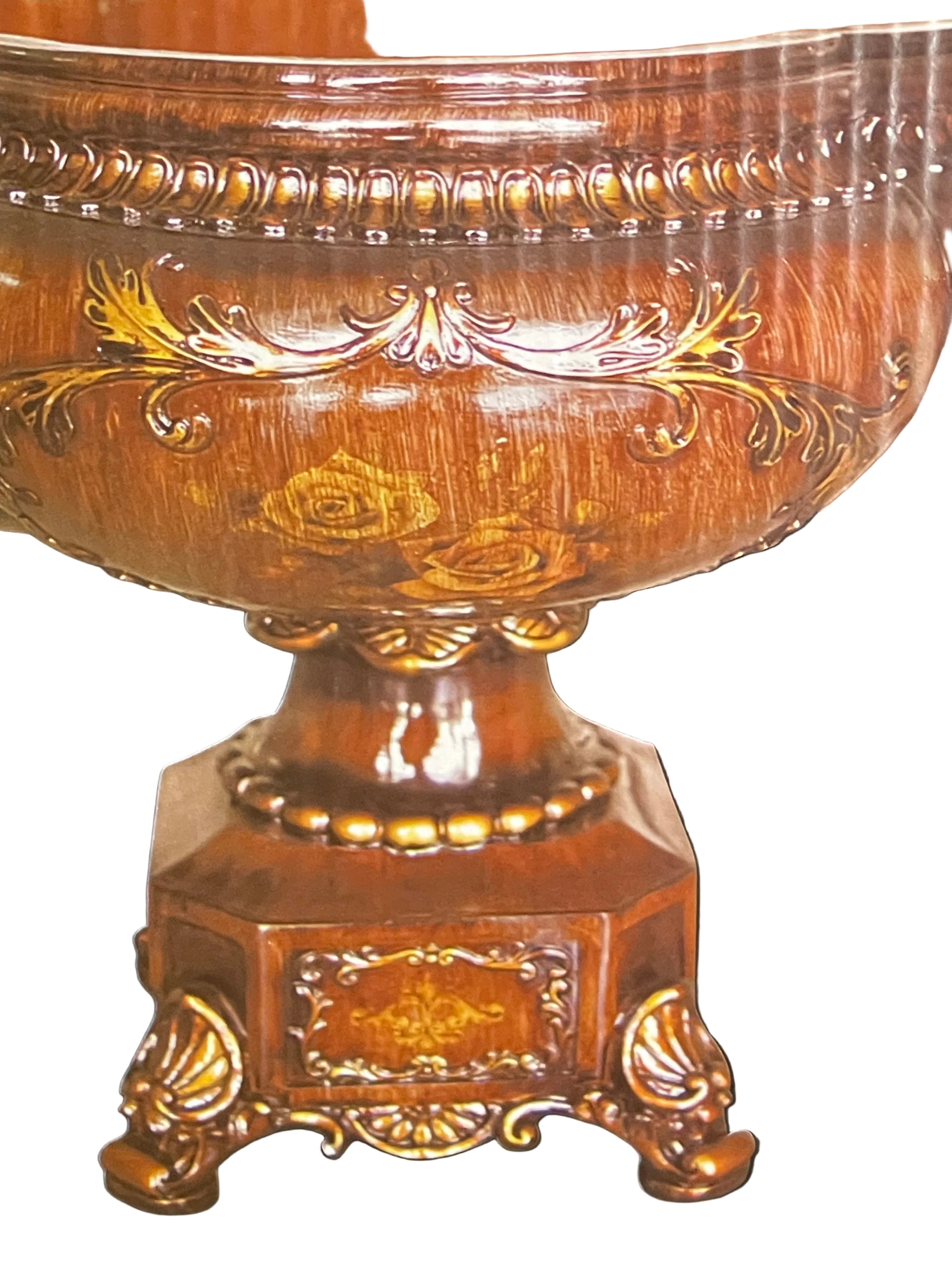 S/1 Bright rose decal wooden finish roman fruit pot