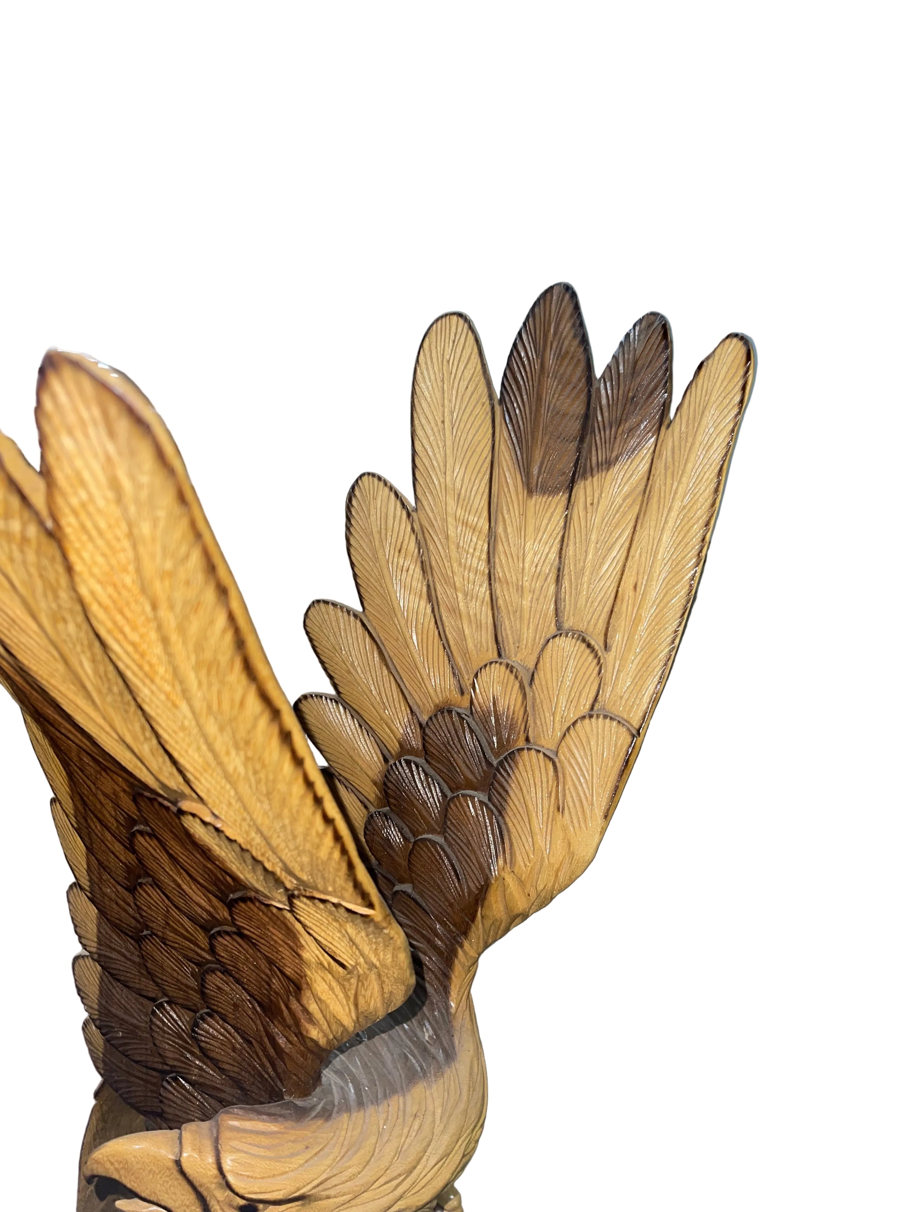 Wooden sculpture of eagles made in Indonesia 51”x12”x18”