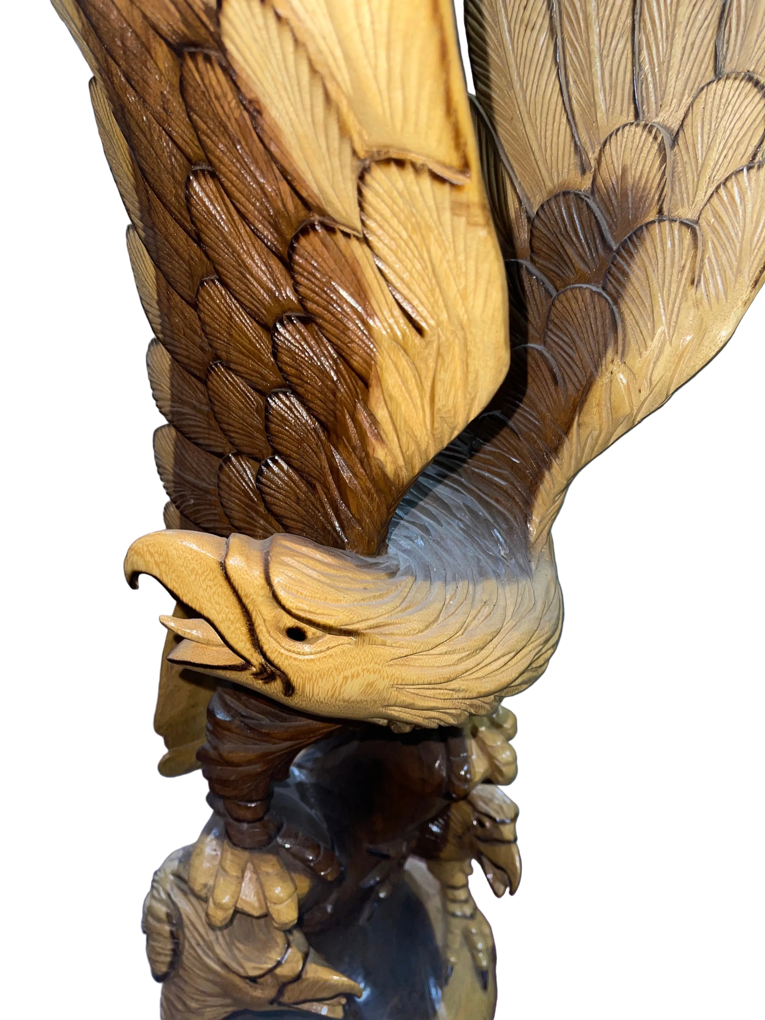 Wooden sculpture of eagles made in Indonesia 51”x12”x18”