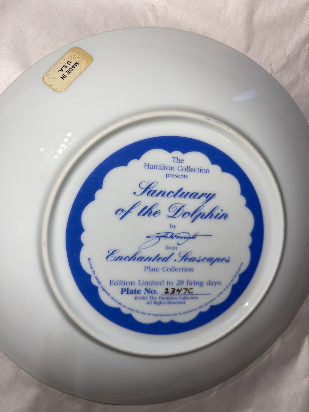 Hamilton Collection Porcelain Collection Plate Sanctuary of the Dolphin by John Enright from Enchanted Seascapes