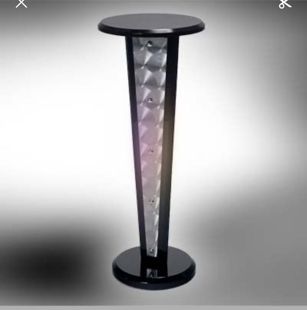 Sloman Aziza signature pedestal, black and silver acrylic and steel