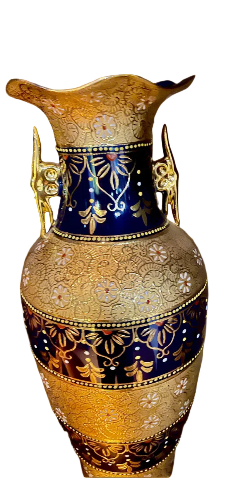 Vase Set a 3 gold and and blue Persian crafted