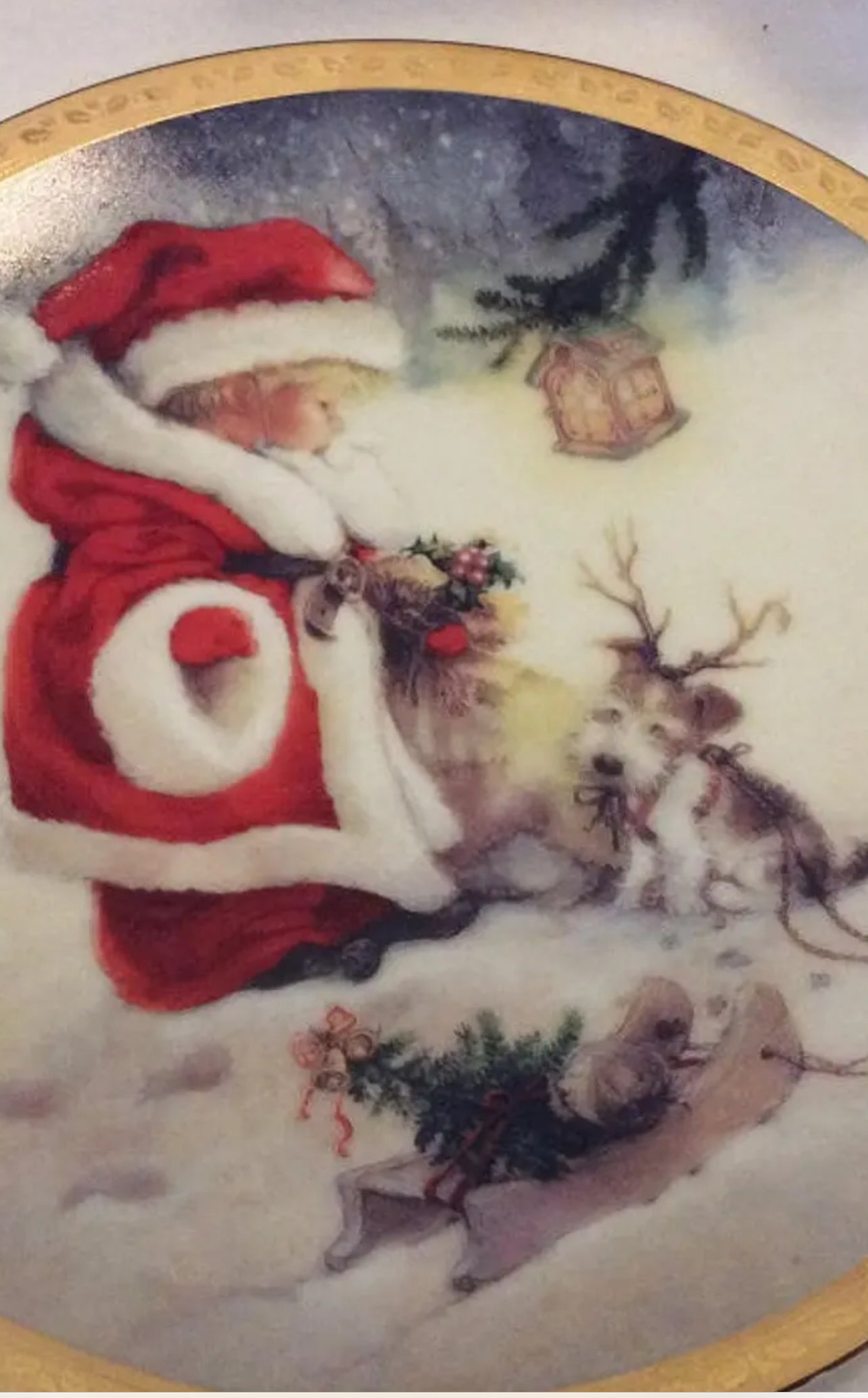 Santa's Littlest Reindeer Plate: 24K Gold Trim, Hamilton Collection