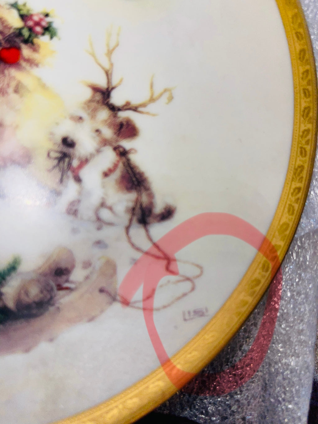 Santa's Littlest Reindeer Plate: 24K Gold Trim, Hamilton Collection