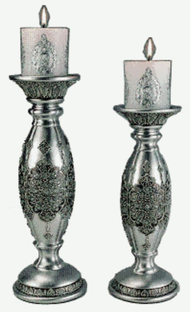 Silver Resin Candleholder Set