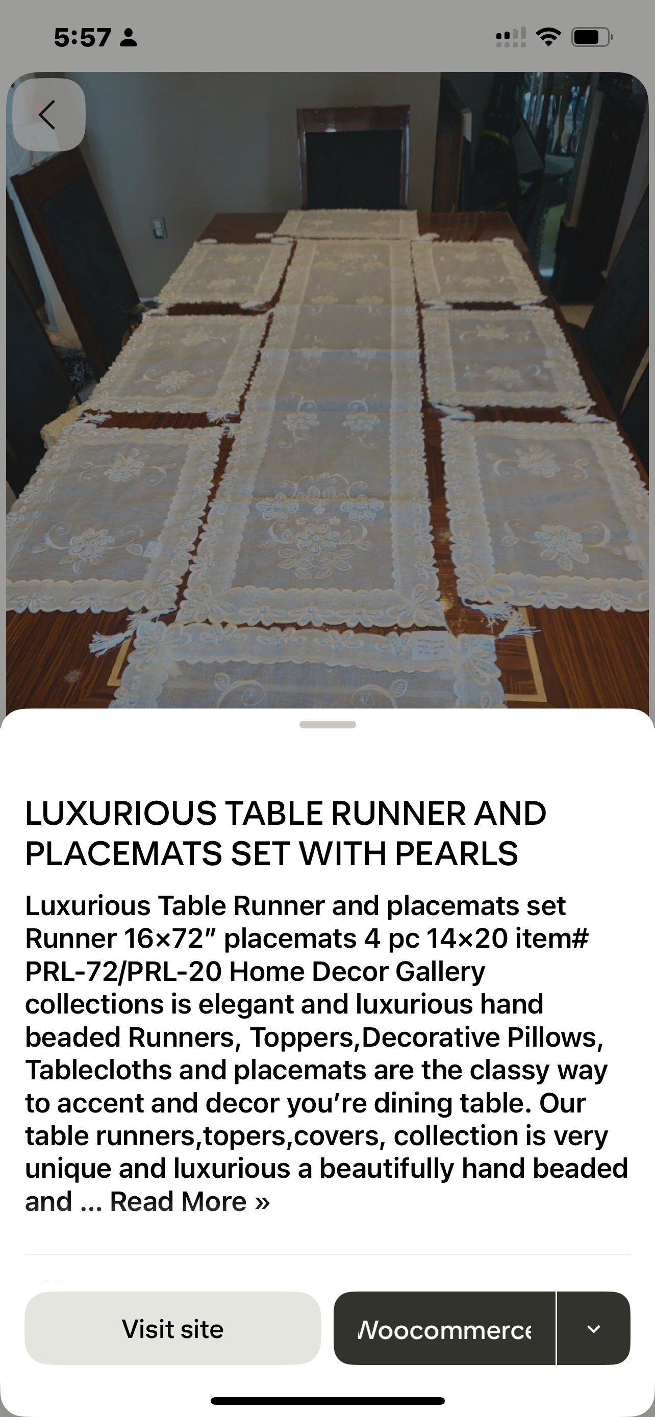 LUXURIOUS TABLE RUNNER AND PLACEMATS SET WITH PEARLS