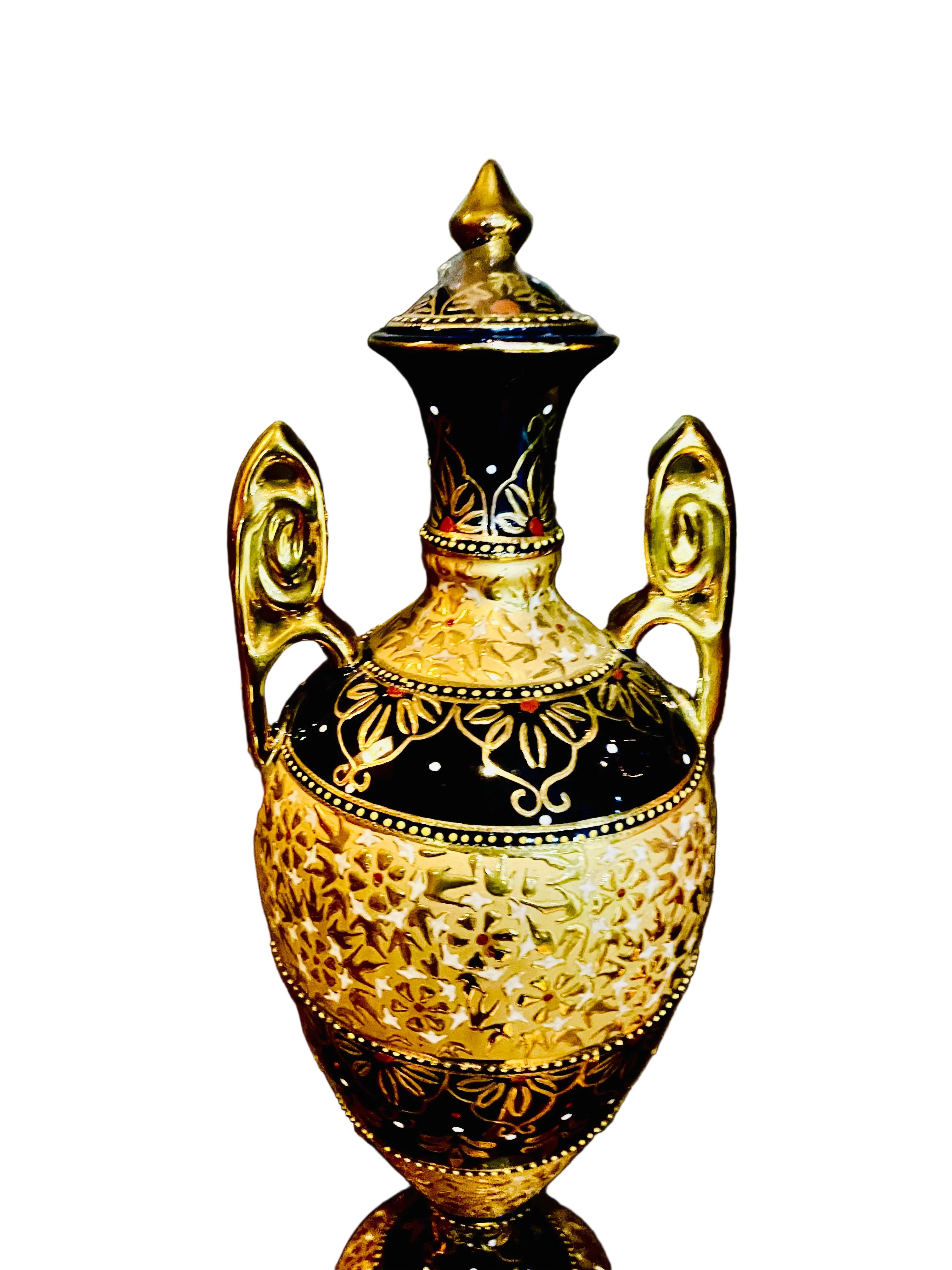 Vase Set a 3 gold and and blue Persian crafted