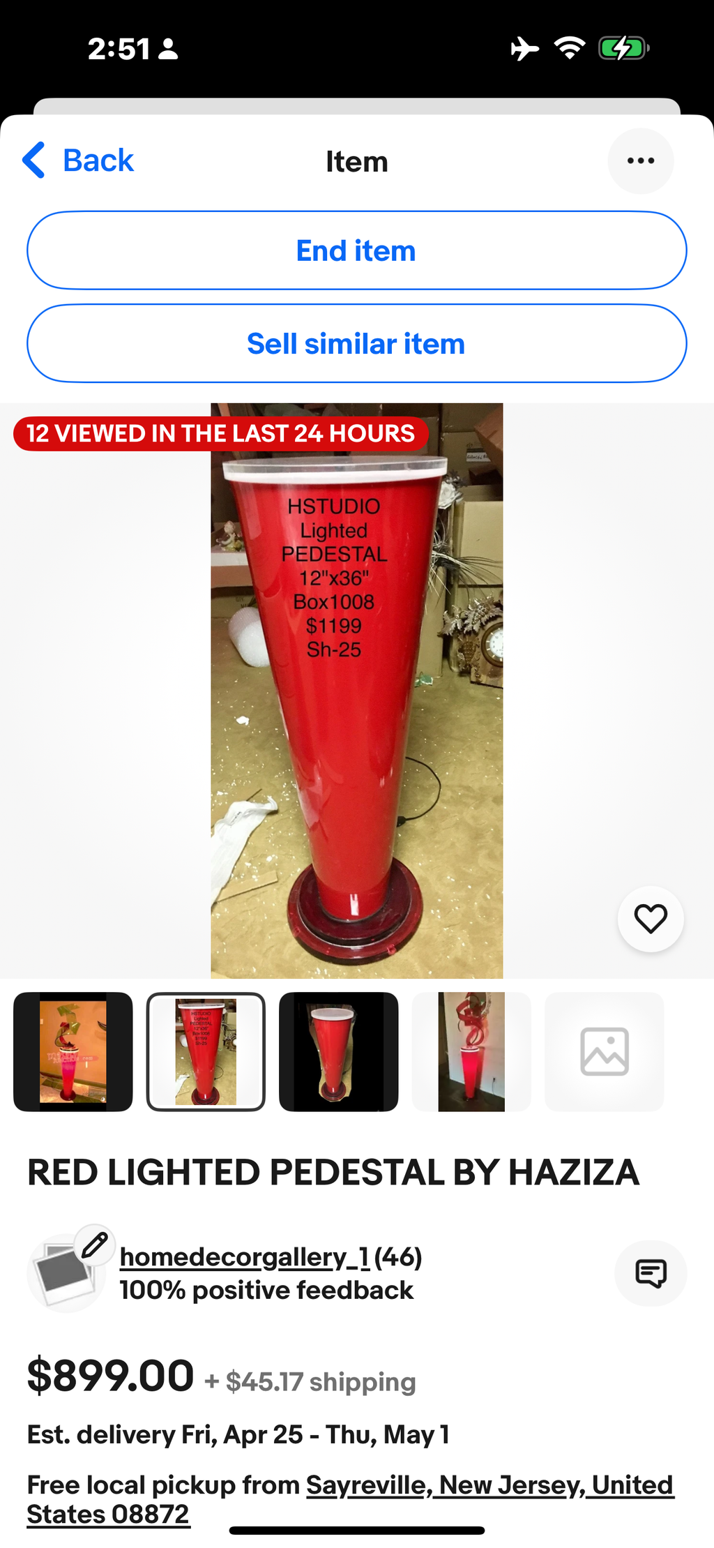 Haziza pedestal with the light in red