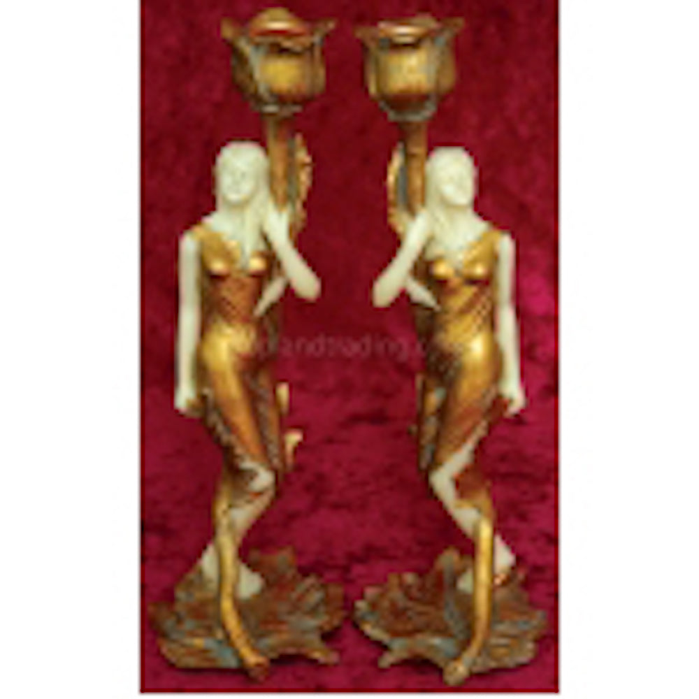 Art Nouveau Lady Candleholder In Gold