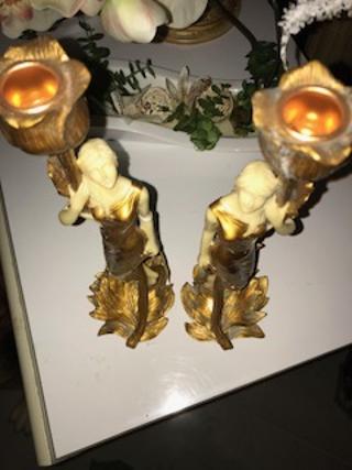 Art Nouveau Lady Candleholder In Gold
